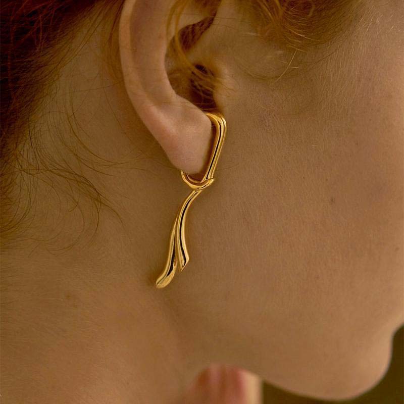 

Vintage Gold Color Irregular Long Line Ear Clips For Women Men Simple Metal Without Piercing Fake Cartilage Ear Hook Zircon