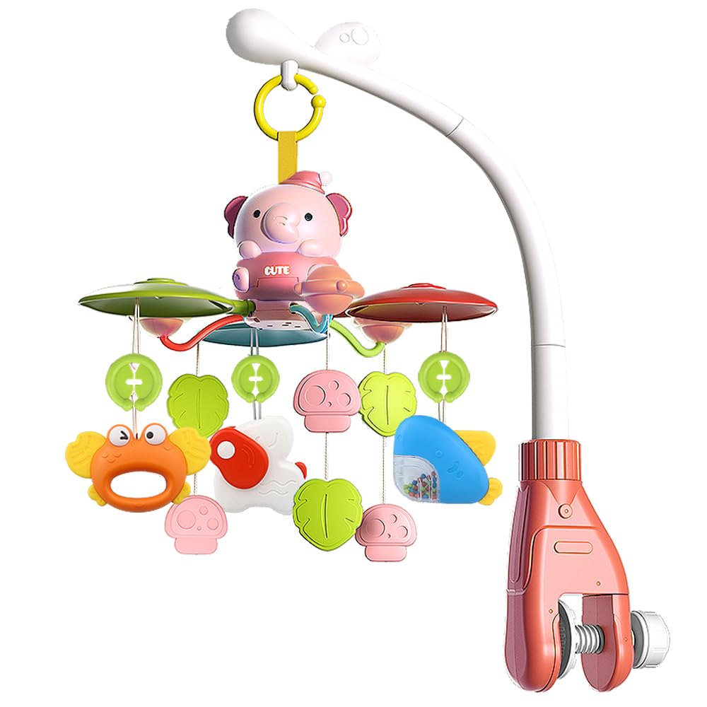 

Детский мобиль-игрушка для кроватки с проектором и вращающимся музыкальным мобилем с пианино, громкость 3, крепление подходит для большинства кроваток, музыка, Bluetooth, свет, мелодии,