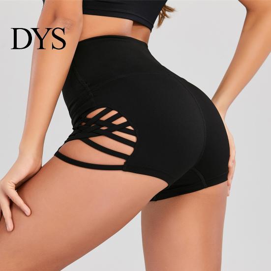 Gym Shorts Women Pants High-waist All-match Hollow Cross Fashionable Running Elastic Waist Short for Home Sport