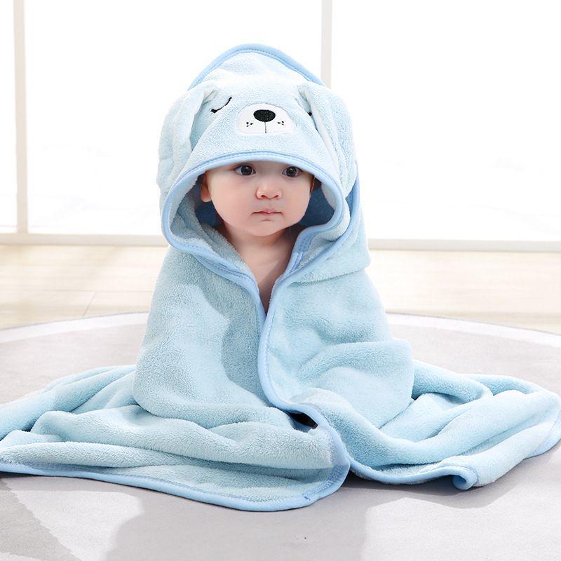 Hooded Cartoon Baby Bathrobe Cloak - Soft Coral Fleece Quick-Dry Blanket for Mother and Baby