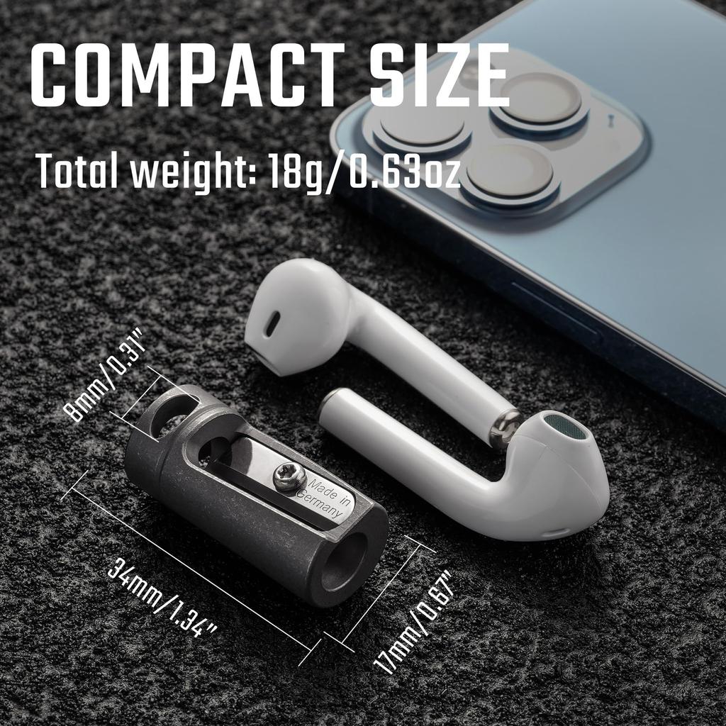 KeyUnity KT00 Titanium Alloy Pencil Sharpener German Steel Manual Colored Pencil 8mm Pencil Hole Diameter Lightweight Small Portable EDC Pencil