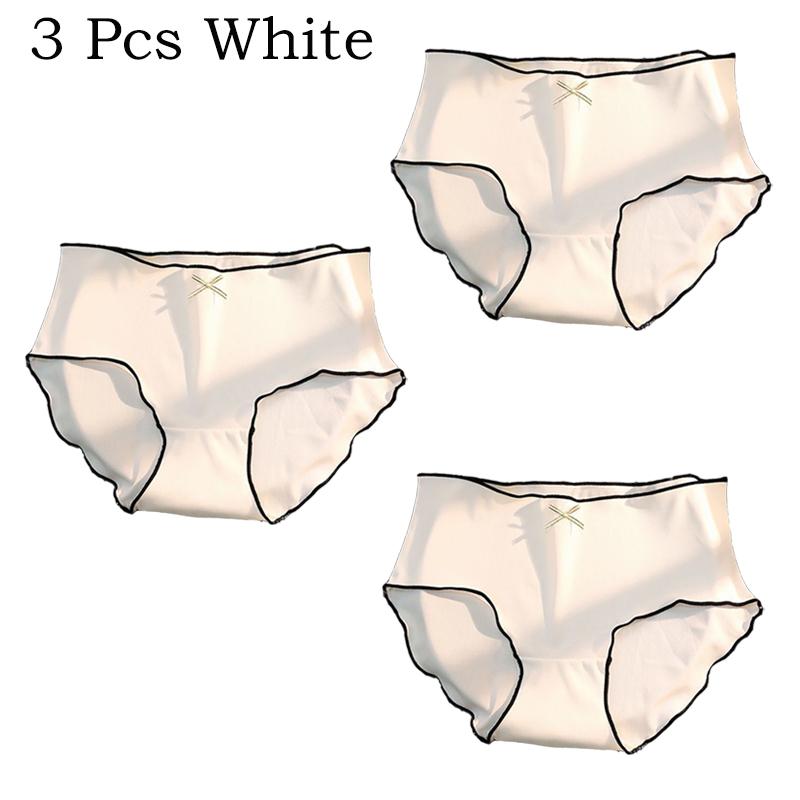 

3PCS Women s Seamless Panties Ruffles Low Waist Antibacterial Underwear Black White Ice Triangle Comfortable Women s Underpants XL&3pcs