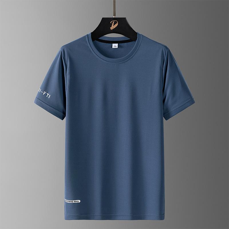 Large size ice silk short-sleeved t-shirt quick-drying breathable t-shirt men's summer new men's crew neck fat sports outdoor top