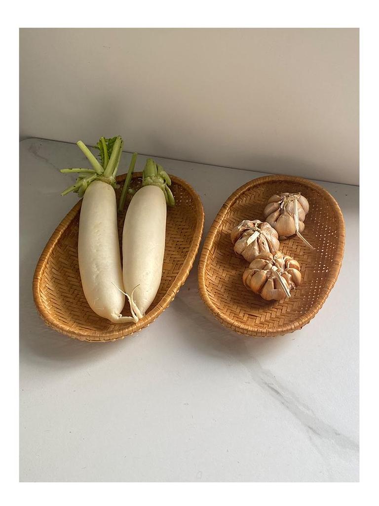 Smoked Bamboo Oval and Round Basket Set: Storage, Sieving, Winnowing, and Fruit or Bun Presentation