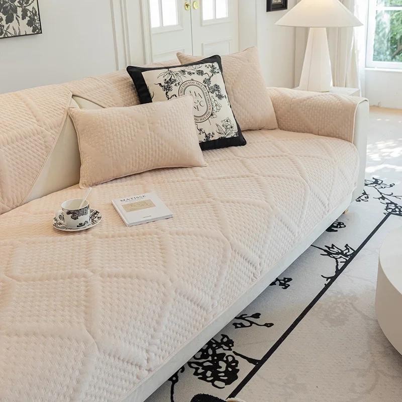 Velvet Sofa Cover Adjustable Sofa Seat Cover Living Room Sofa Covers Quilting Sofa Pad Removable Slipcover Nordic Couch Covers