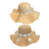 Sun Hat Hand-Crocheted Chrysanthemums Large Brim Strong Sun Protection Wave Shape Face Slimming Vacation Style Travel Hat