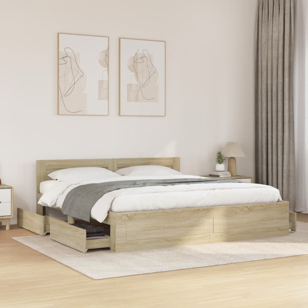 vidaXL Bettgestell mit Kopfteil Sonoma-Eiche 180x200 cm Holzwerkstoff