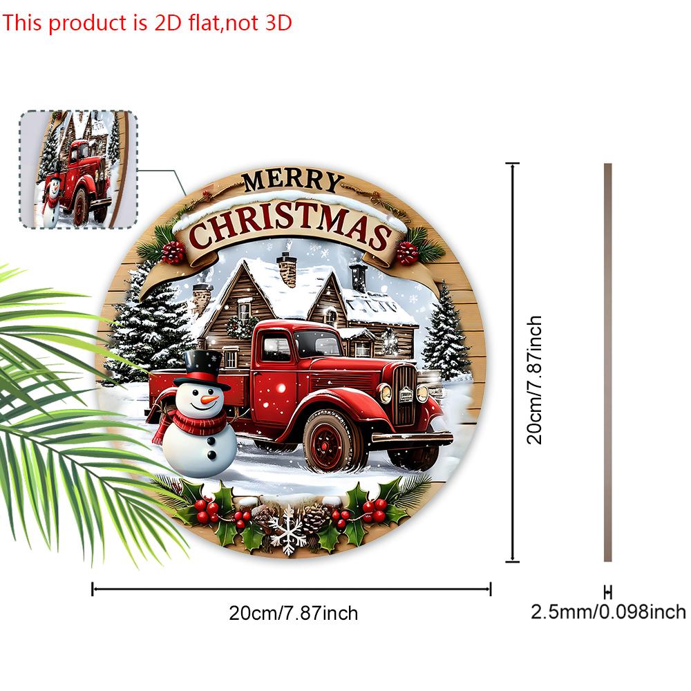 Christmas Wooden Sign with Classic Snowman & House Pattern - Navidad Round Sign for Front Door, Wall Hanging Decor - Ideal Christmas Decoration