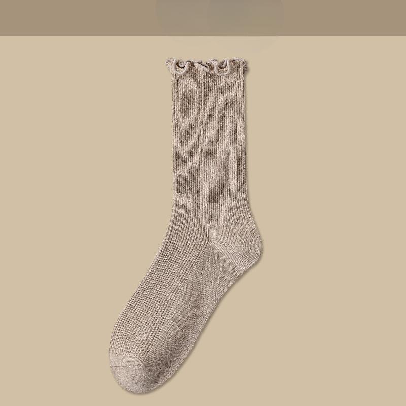 

Женские весенне-осенние носки однотонные, с отделкой «грибной край», с высоким отворотом, из хлопка 1 pair бежевый