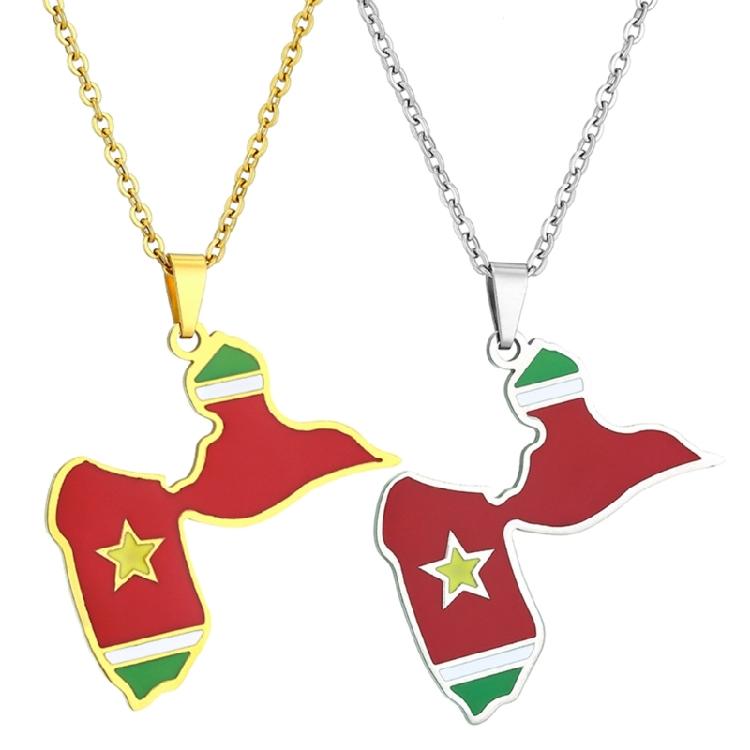 Guadeloupe Map Pendant Necklace Map and Flag Neckchain 50cm Length Choker Chain