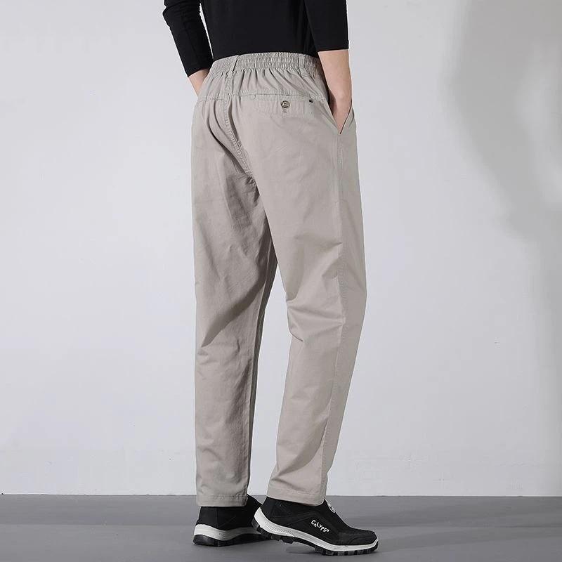 Freizeithose aus reiner Baumwolle für Männer mittleren Alters und ältere Männer, modisch, gerade geschnitten, elastisch, Papa-Hose