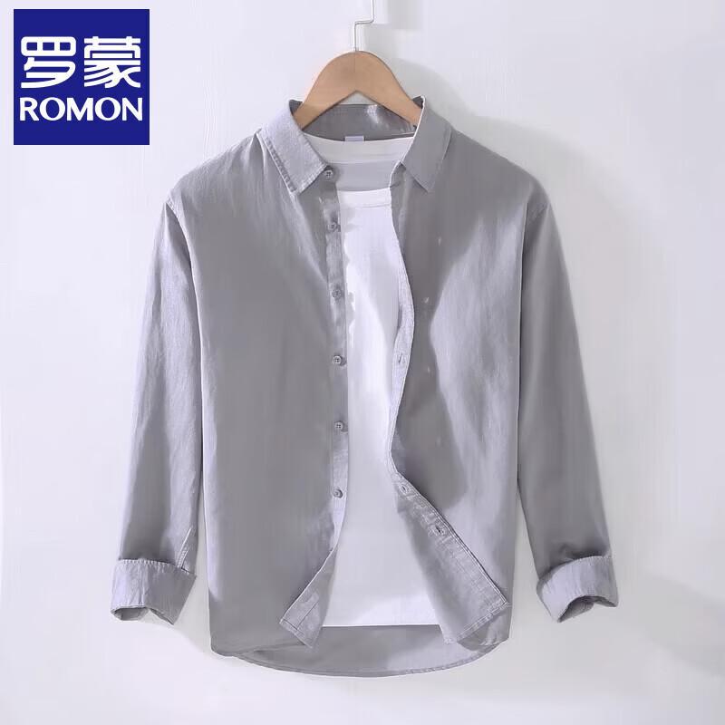 Romone Men s Linen Blend Long Sleeve Shirt M