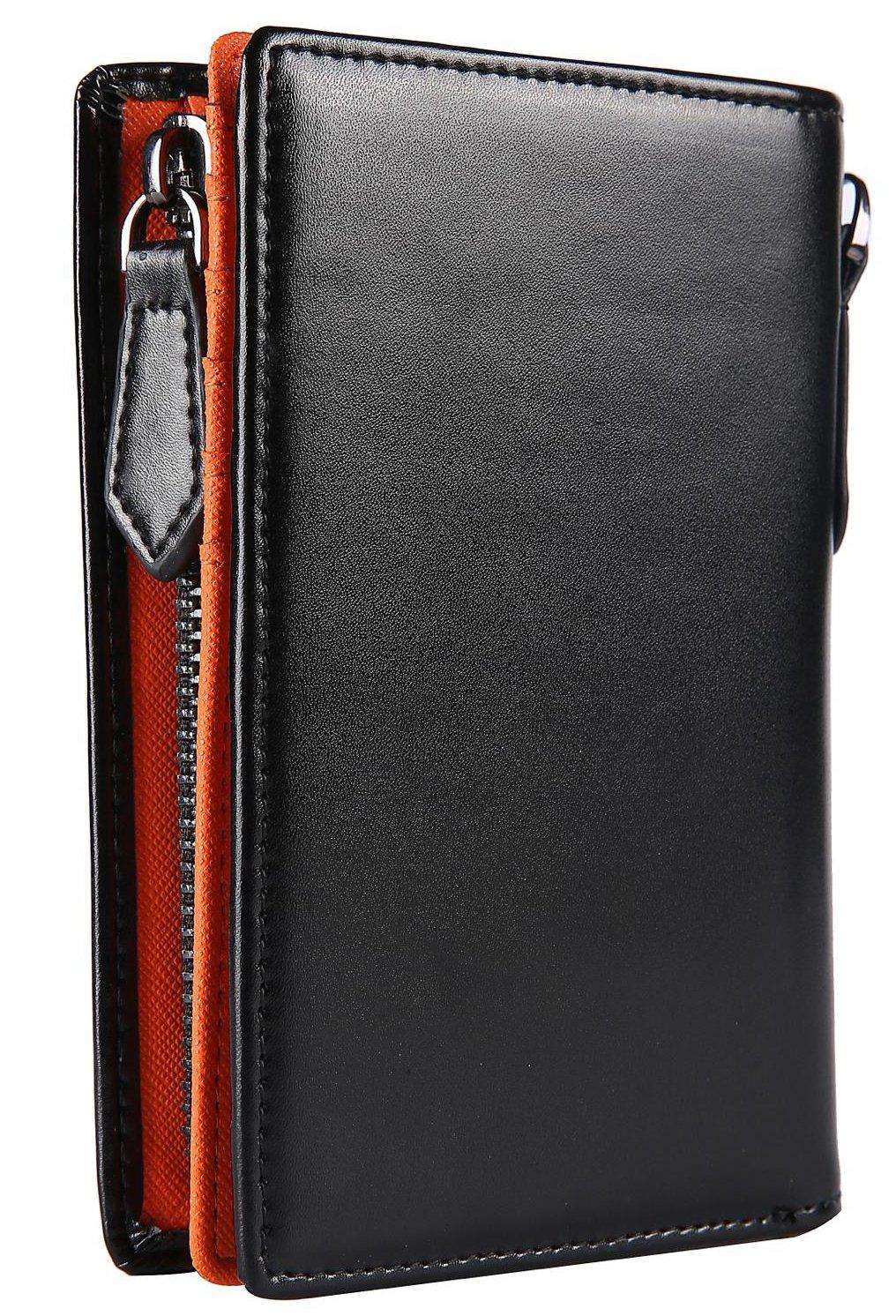 

Legare Bifold Wallet with L-Shaped Zipper, Genuine Carbon Leather for Men and Women (Orange)