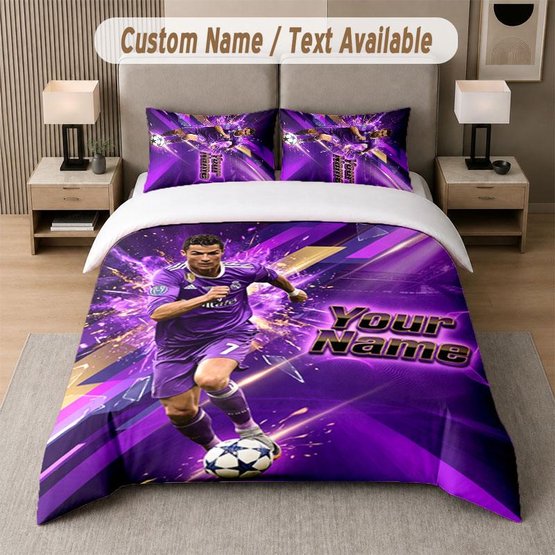 Custom Bedding Set Cristiano Ronaldo Pattern, Print Name Text 1 Duvet Cover plus 2 Pillowcases Home Textile