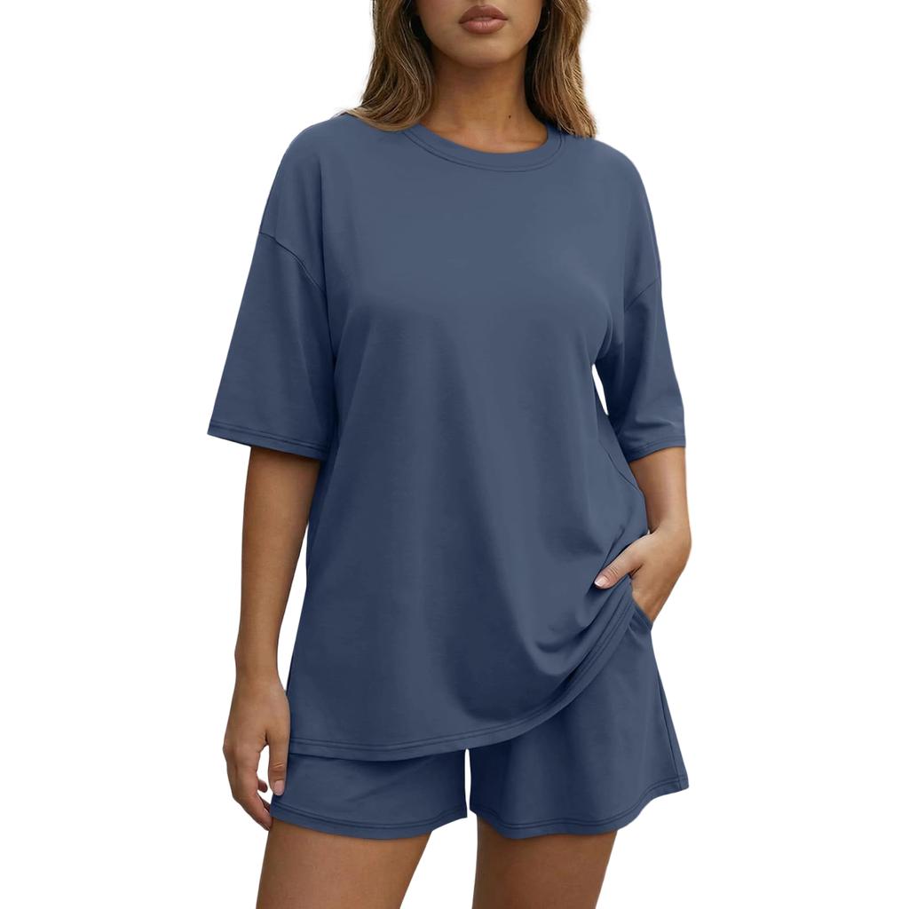 Women's Loose And Fashionable  Casual Short Sleeved Shorts Two-piece Set