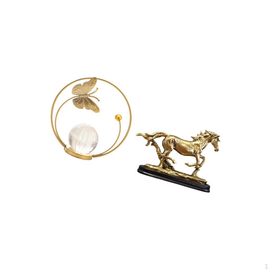 Metal Horse Sculpture Figurine Statue Collectible Artwork Art Ornament Crystal Ball Desk Decoration