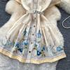 Elegant Floral Print Short Dress for Women Summer Turn Down Collar Short Sleeve Slim Shirt Dress Female with Belt
