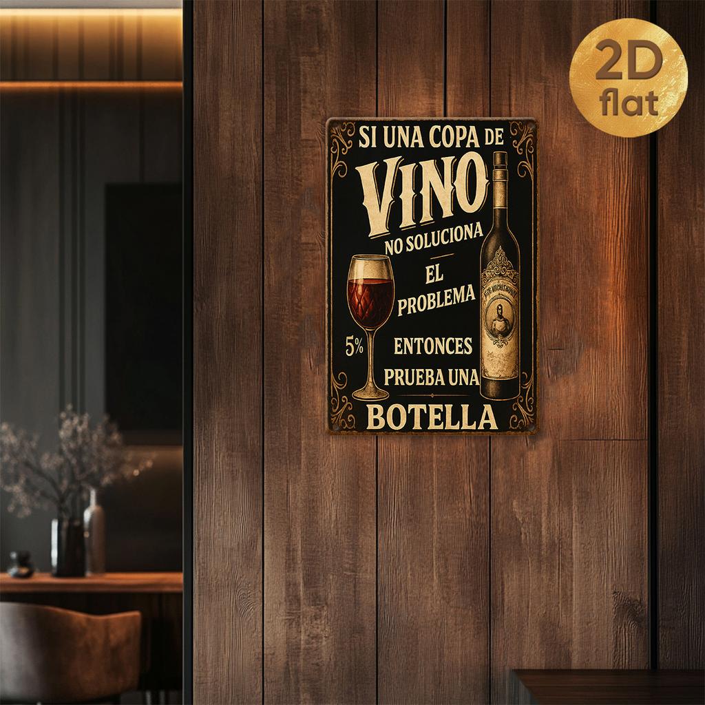 Vintage Metal Wall Art Rustic Wine Bottle and Glass Design with Spanish Slogan Si Una Copa D Perfect for Home