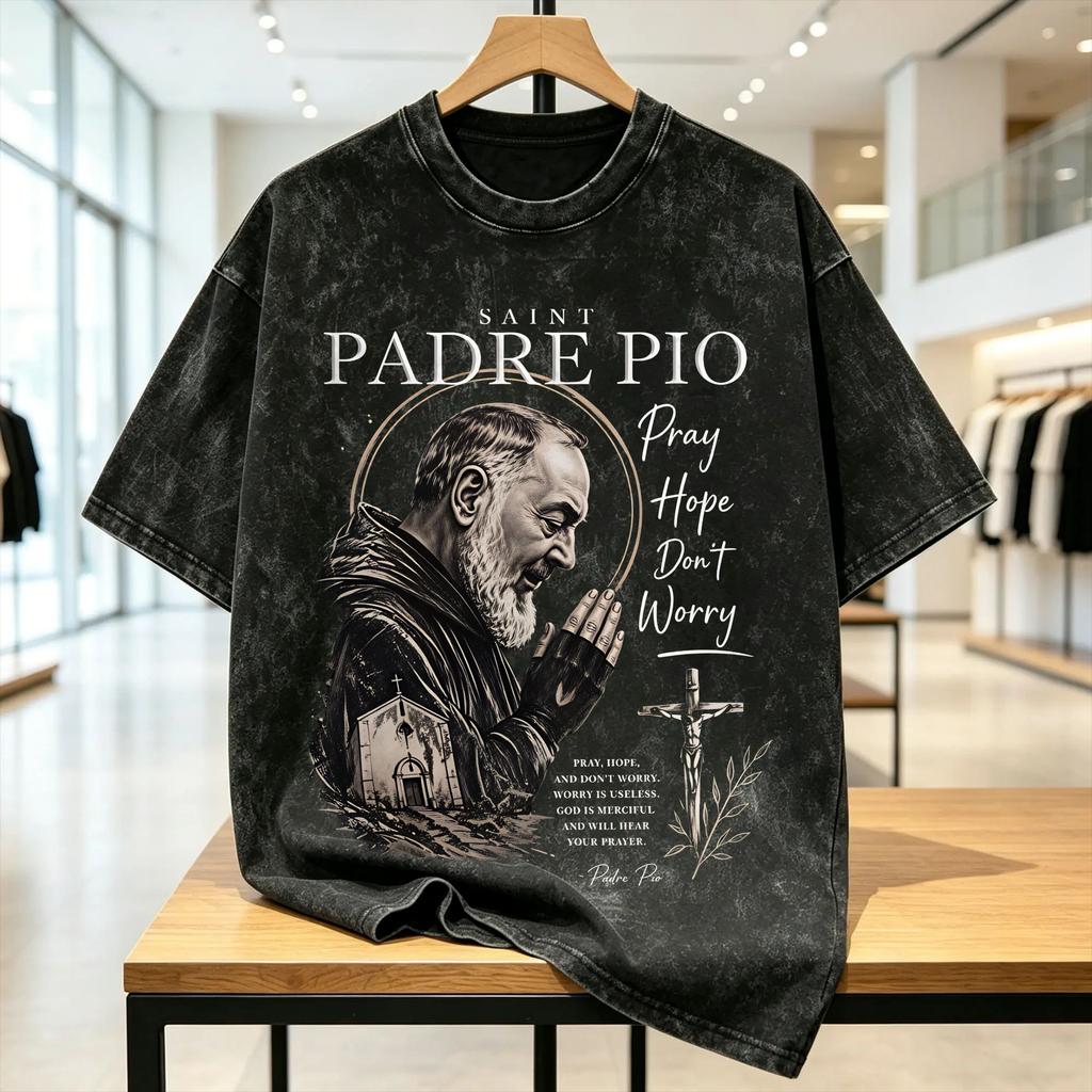 Men's Padre Pio Of Pietrelcina T Shirts Tops Summer Awesome Short Sleeves T-Shirt Crewneck Fashion Casual Tshirt Hot Sale