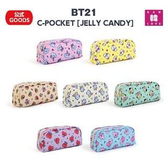 BTS Official Merchandise BT21 C-POCKET JELLY CANDY Bulletproof Boy Scouts C-Pouch Pen Case/Bonus Photo Card + Trading