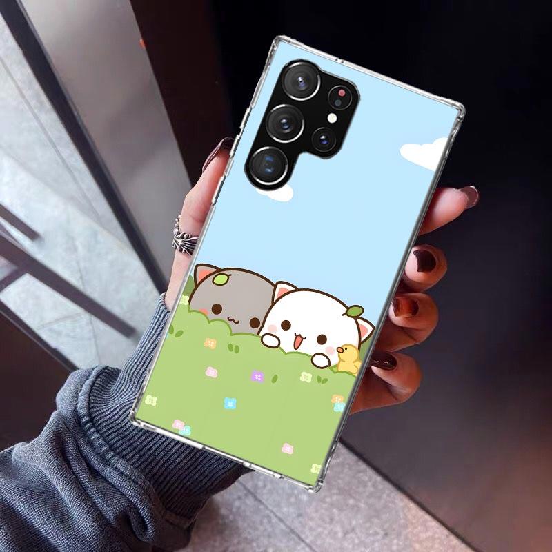 Cute Peach Goma Cat Phone Case For Samsung Galaxy S26 S25 Edge S24 S23 Ultra S22 Plus S21 S20 FE Soft TPU Back Cover Funda Galax
