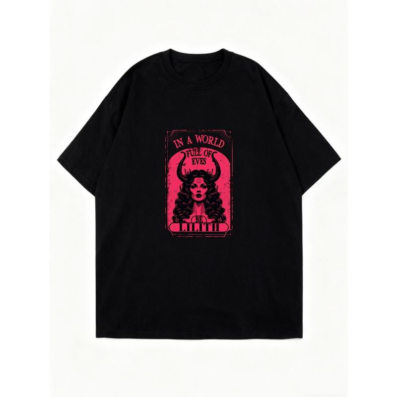 Oversized T-Shirt Black In A World Full Of Eyes Devil Woman Graphic Print Casual Streetwear Fashion For Women