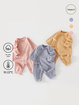 Combinaison Bébé Asymétrique à Boutons Pression en Coton Velours Doux 0-6 Mois - Vêtement d'Intérieur Manches Longues pour l'Automne/Hiver