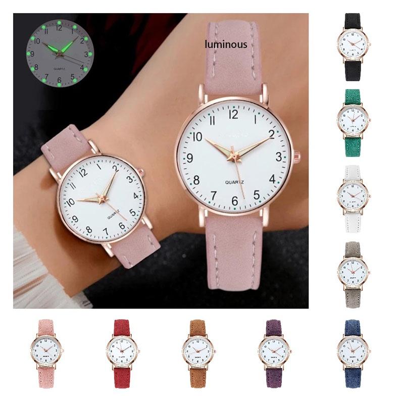 Male Female Analog Quartz Wrist Watch Student Glow Leather Strap Style Casual