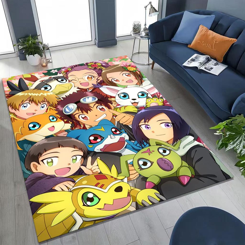 Retro Digimon Adventure Angewomon Agumon Cartoon Rug for Bedroom Living Room Sofa Home Doormat Decor,Kids Non-slip Floor Mat