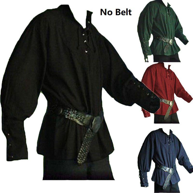 Średniowieczny Renesansowy Męski Top Rycerski ze Stójką, Sznurowana Koszulka Kostium na Stylowy Cosplay