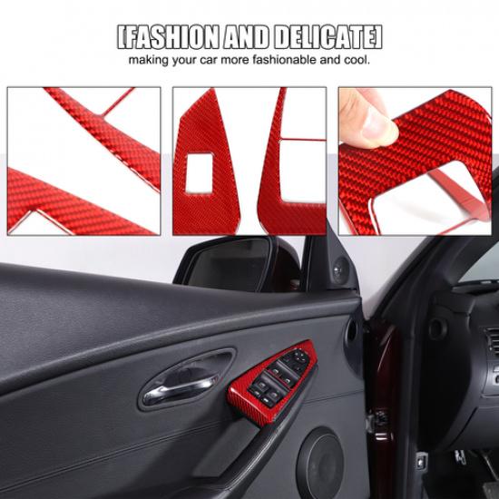 Red Carbon Fiber Window Lift Switch Button Sticker for BMW 6 Series 2004-10