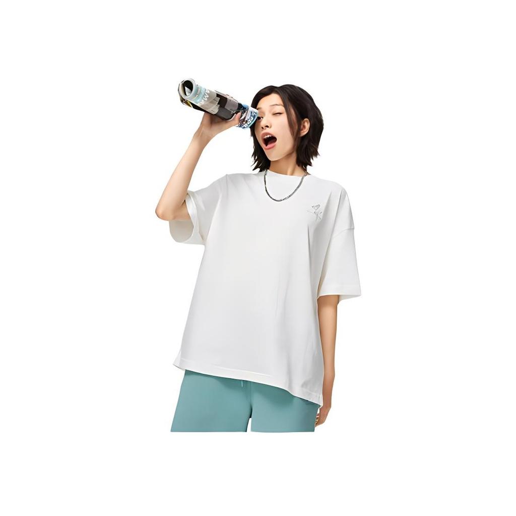 Li Ning Chinese Culture Series Butterfly Pattern Printed Round Neck Loose Short Sleeve T-Shirt Women T-Shirt Off-White AHST234-4