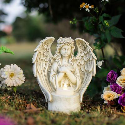 European Angel Resin Candlestick Ornament for Indoor/Outdoor Decor
