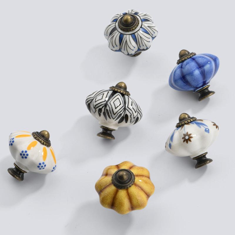 Vintage Ceramic Pumpkin Cabinet Knob Drawer Furniture Handles Dresser Door Pulls Wardrobe Closet Cupboard Hardware Accessories