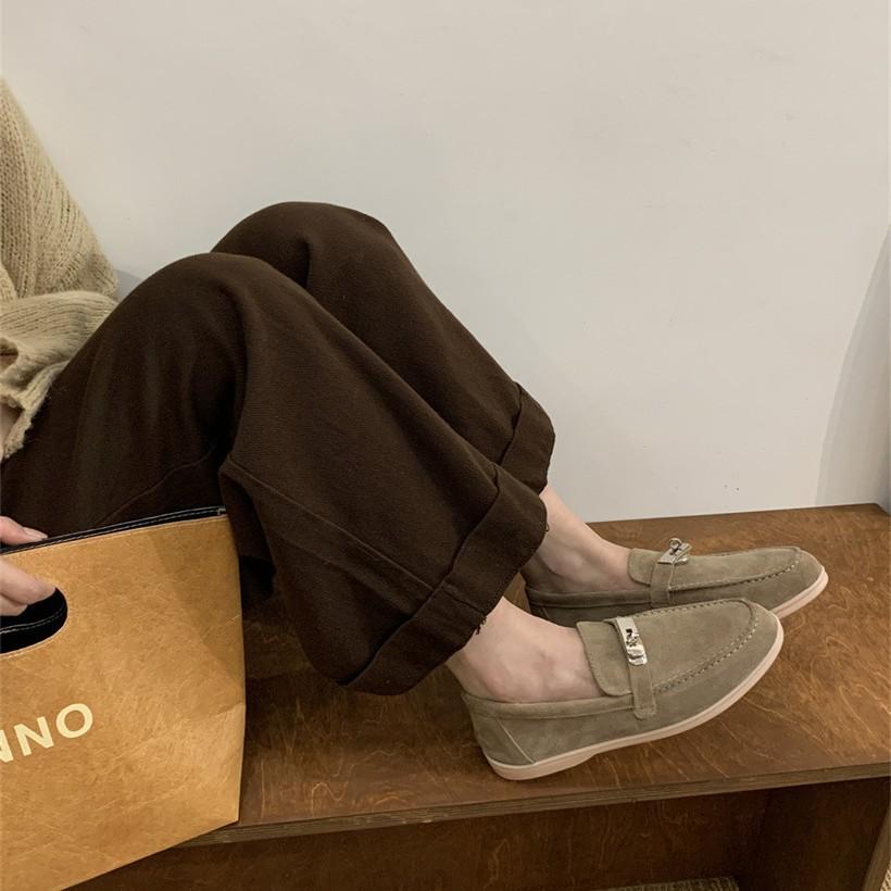Retro suede loafers Doudou shoes one-pedal single shoes autumn and winter soft-soled low-heeled women's shoes British small leather shoes