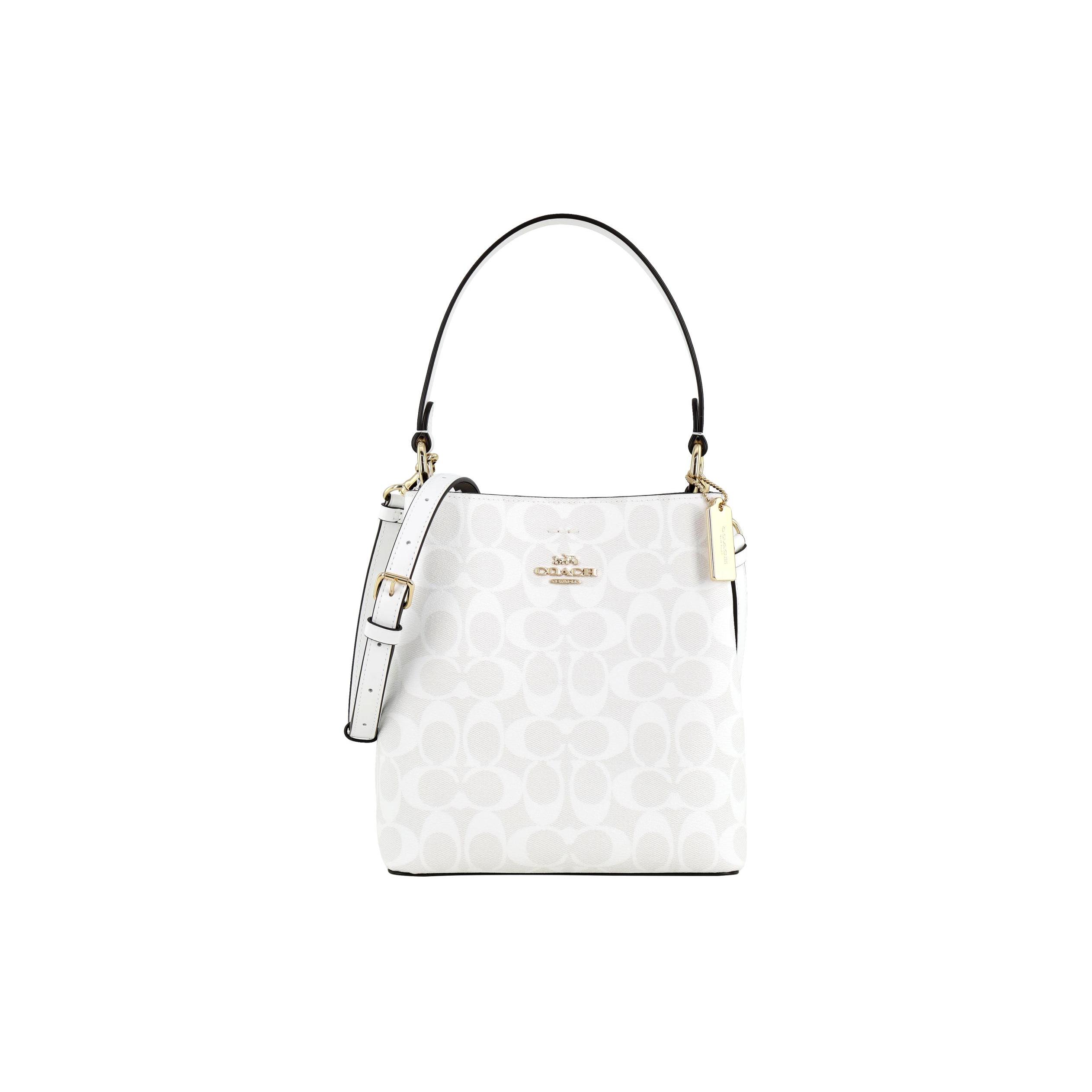 

New COACH Town Canvas With Leather Bucket Bag, Handbag, Shoulder Bag, Crossbody Bag Trumpets Women s White 2312-IMRFF 21.6*10.4*21.6CM