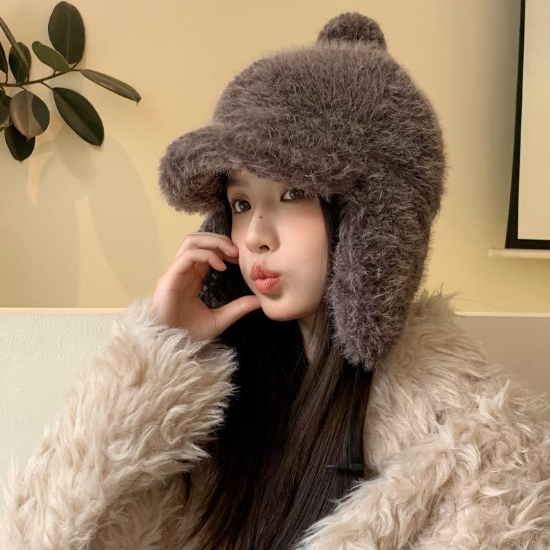 Winter Hat Women's Thickened Warm Ski Hat Ear Protector Duck Tongue Lei Feng Hat Fashionable Solid Color Plush Hat