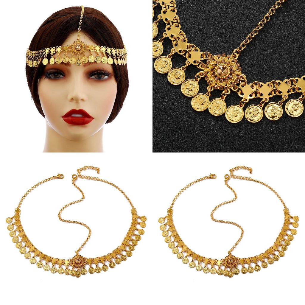 Alloy Bridal Headband With Geometric Style And Tassel Coins For Party Decoration