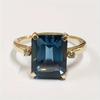 6-10 Size Trendy Blue Color Square Inlaid Zircon Ring, Suitable for Women's Daily Holiday Party Jewelry Gifts