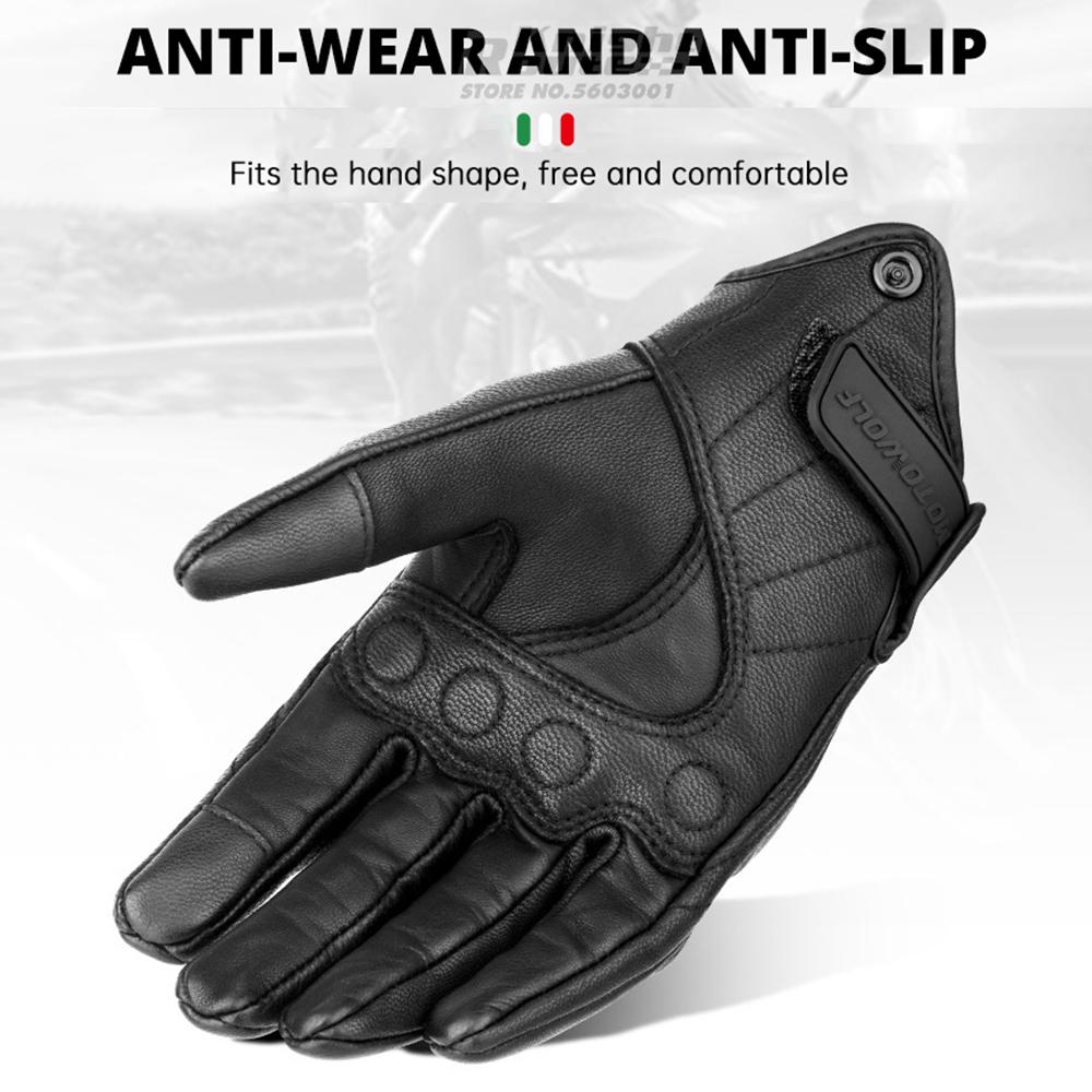 Genuine Leather Motorcycle Gloves Winter Moto Gloves Men Summer Goatskin Motorbike Touch Screen Fist Joint Protect