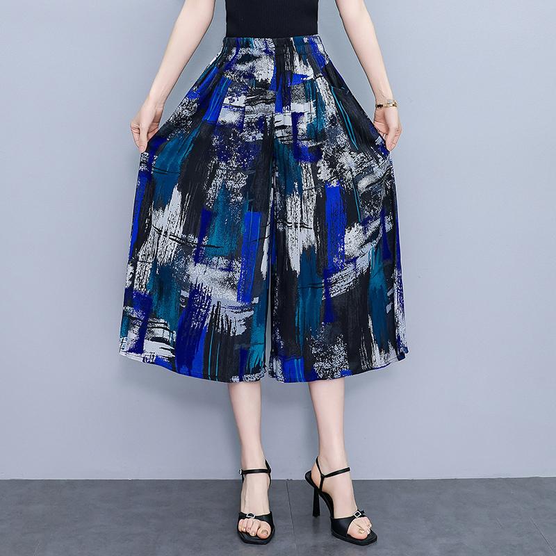 Summer Elastic Waist Print Wide Leg Pants for Women  Loose Vintage High Waist Oversize Pants