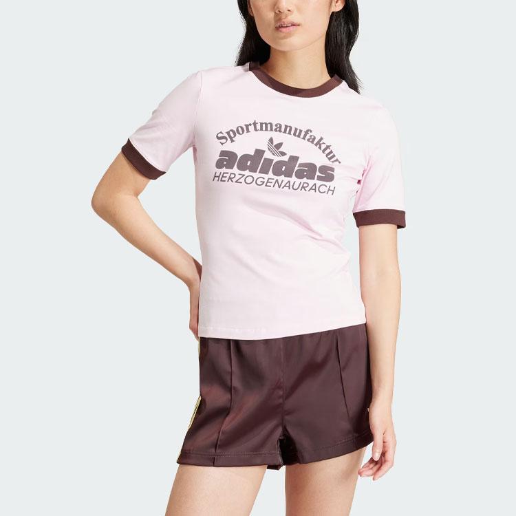 Adidas Originals Retro Graphic Slim Fit Sports Tee Women Tops Clear-Pink IR6087