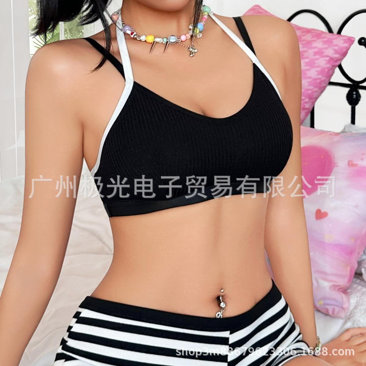 

Women Ribbed Color Contrast Wireless Casual Sports Bralette S чёрный