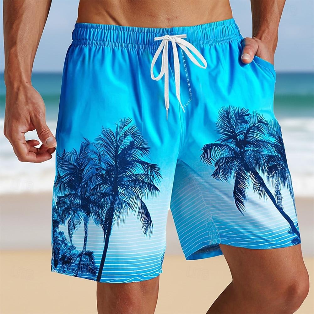 

Men s Gradient Color Tropical Plants & Coconut Tree Print Beach Shorts, Casual Shorts with Side Pockets,Vacation Wear for Summer S