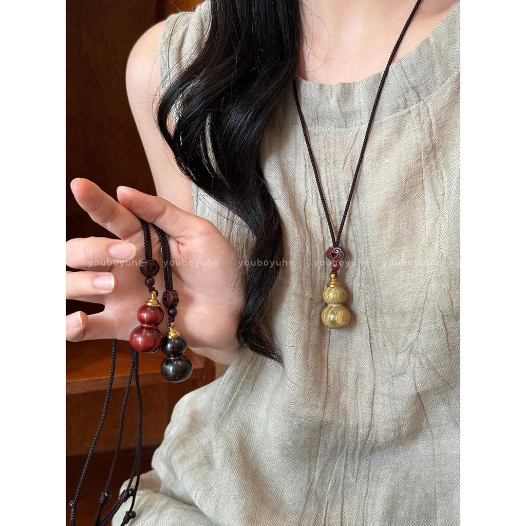 Sandelholz Kürbis Herz Lange Halskette - Retro Ethnischer Stil Damen Anhänger und Pulloverkette