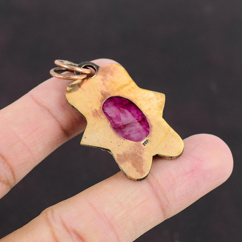 Faceted Kashmir Ruby Gemstone Pendant Copper Pendant Handmade Jewelry Modern Style Pendant Gift For Engagement Latest Design Copper Jewelry