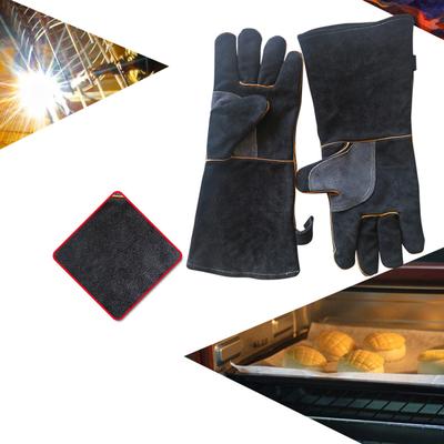 Extrem feuer- und hitzebeständige Lederhandschuhe mit Kevlar-Naht für Kamin, Ofen, Schweißen, Grillen, Hausarbeit, Gartenhandschuhe