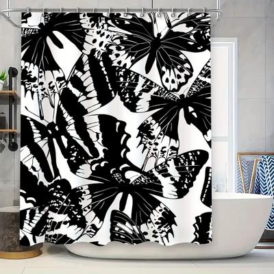 Black White Butterfly Shower Curtain Modern Bath Decor for Bathroom