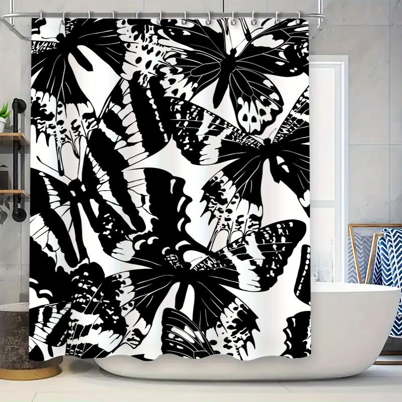 

Black White Butterfly Shower Curtain Modern Bath Decor for Bathroom 90x180cm