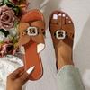 Women's Flat Slippers Women's New Summer Wear Square Button Rhinestone Flat Sandals